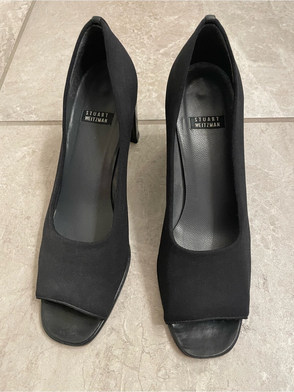 Stuart Weitzman Black Peep-Toe Mid Heel Pumps
